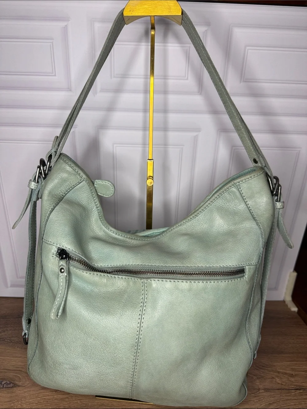 Genuine Leather Woven Hobo Shoulder Bag Seafoam Sage Green Boho L Soft Leather